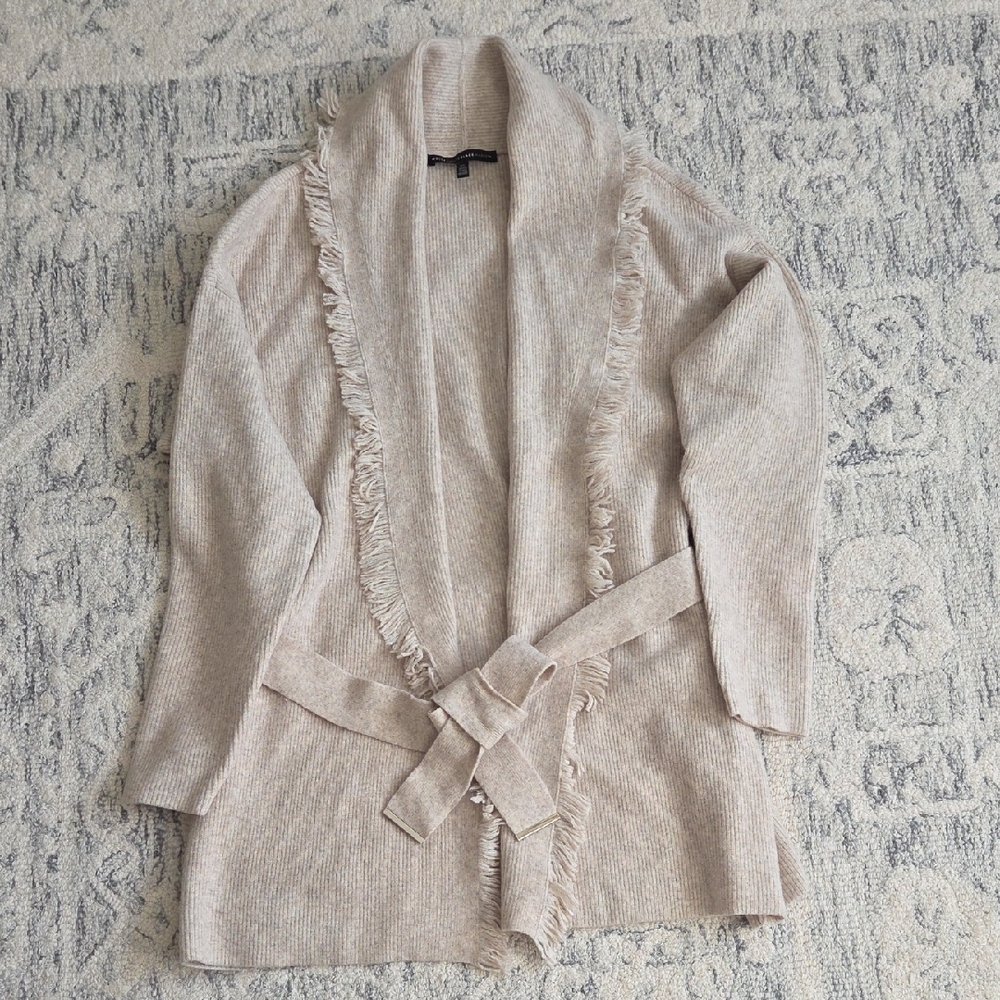 White House Black Market Beige Cardigan with Belt